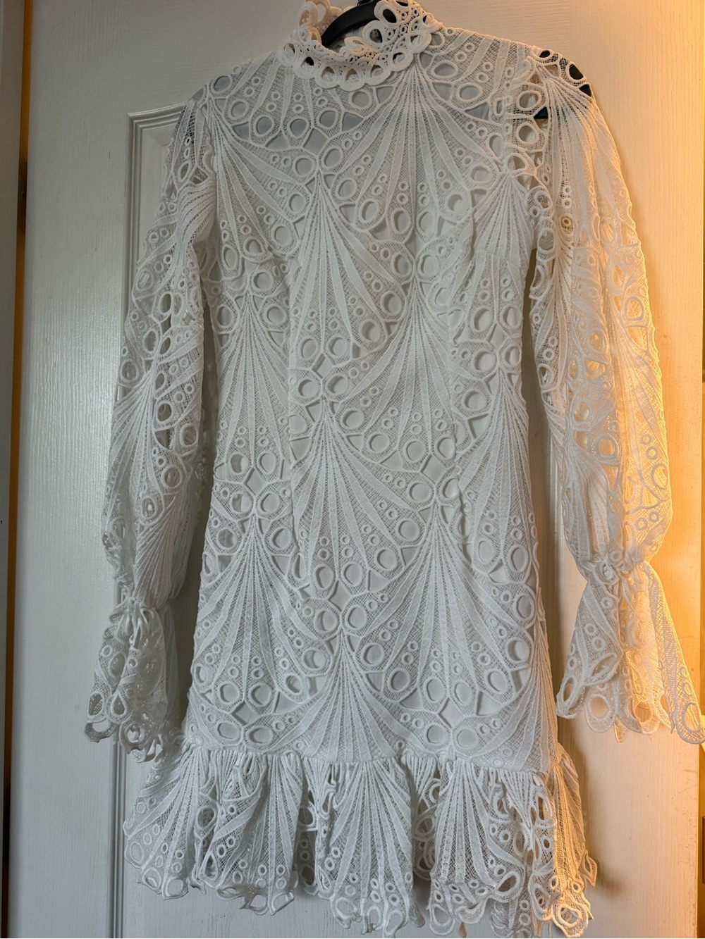 PrettyLittleThing White Lace Long Sleeve Mini Dress